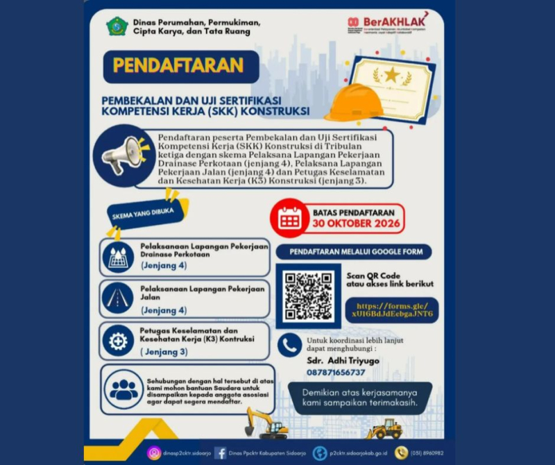 Pendaftaran Pembekalan dan Uji Sertifikasi Kompetensi Kerja (SKK) Konstruksi